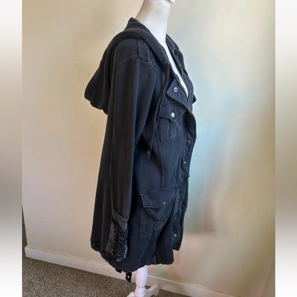 Free People Chelsea Cardi laced up sleeve Hooded cardigan jacket Women’s XS RARE - Picture 13 of 14